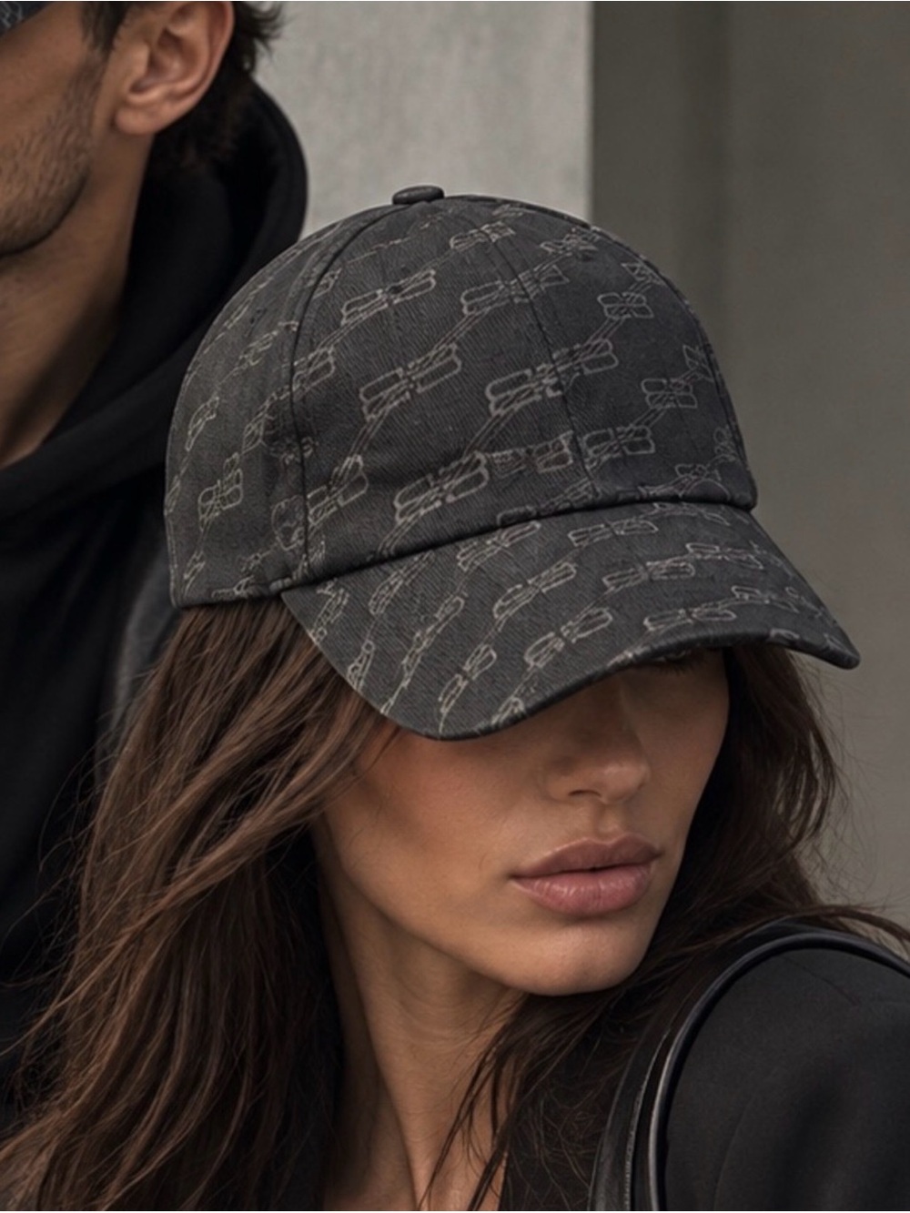 BALENCIAGA Black Monogram Logo Baseball Cap NEW